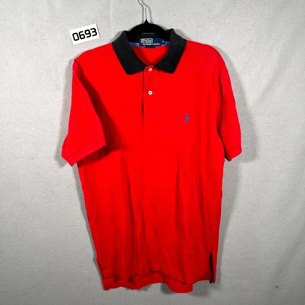 Vintage Polo Ralph Lauren Polo‎ Shirt Mens Medium Red Pony Logo High Low Hem
